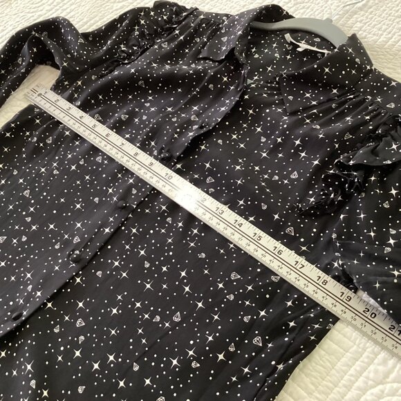 Frame Noir Diamond Sky Star Print 100% Silk Shirt Size S $289 Ruffle Button Down - Picture 7 of 15